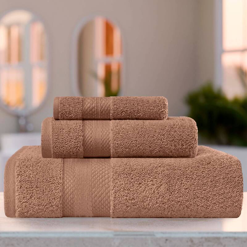 Superior Turkish Cotton 3 Piece Solid Plush Heavyweight Towel Set - Taupe