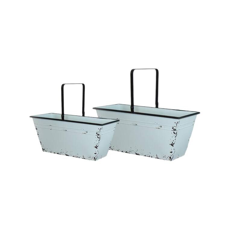 HomeRoots Set of Two Robins Egg Blue And Black Metal Cube or Bins