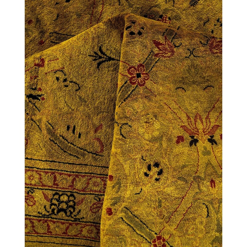 Overton Hand Knotted Wool Vintage Inspired Modern Contemporary Overdyed Green Area Rug - 9' 2" x 12' 4"