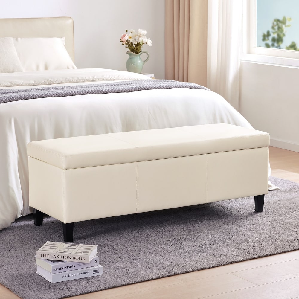 50.3" x 17.50" x 18" Upholstered Rectangular Storage Ottoman-Faux Leather