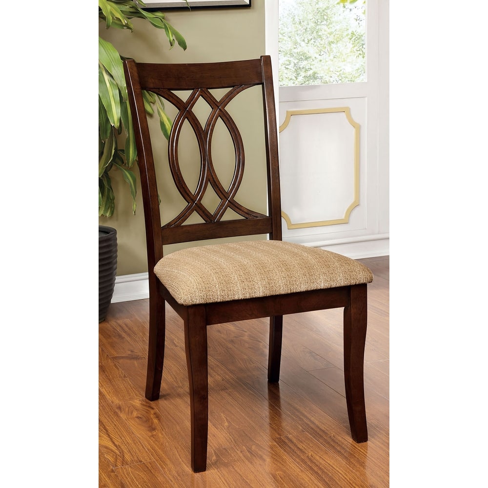 Fabric and Wooden Side Chairs in Brown Cherry and Beige