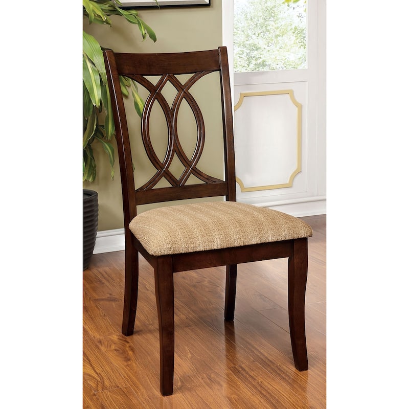 Fabric and Wooden Side Chairs in Brown Cherry and Beige