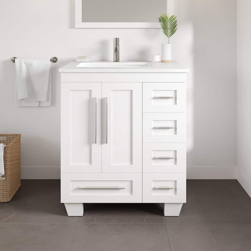 Eviva Loon Bath Vanity with Carrara Quartz Vanity Top & Undermount Sink - White - 28"