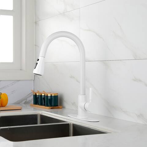 Mordern Kitchen Faucet with Pull Out Spraye White