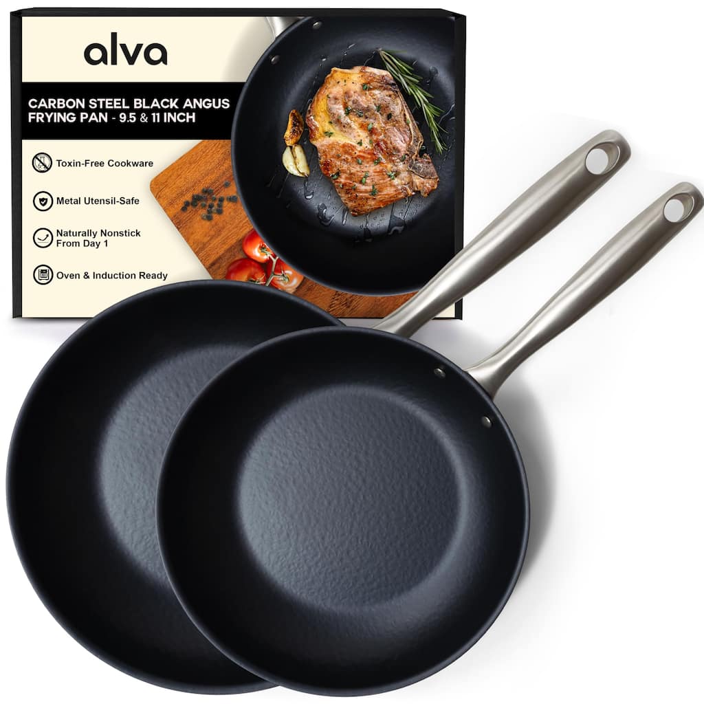 Alva Black Angus Pre-Seasoned Carbon Steel Frying Pan, Naturally Nonstick