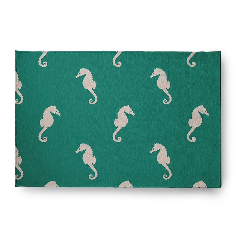 Sea Horses Beach Style Chenille Area Rug - Kelly Green - 4' x 6'