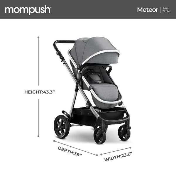 dimension image slide 3 of 4, Mompush Meteor2 Baby Stroller 2-in-1 with Newborn Mode, Compatible with Infant Car Seat Adapter Included