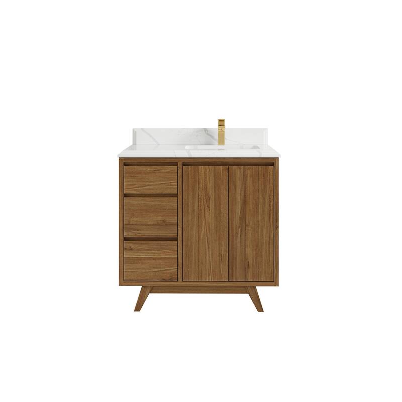 Willow Collections 36 in. W x 22 in. Madison Teak Single Right Offset Sink Bathroom Vanity with Countertop