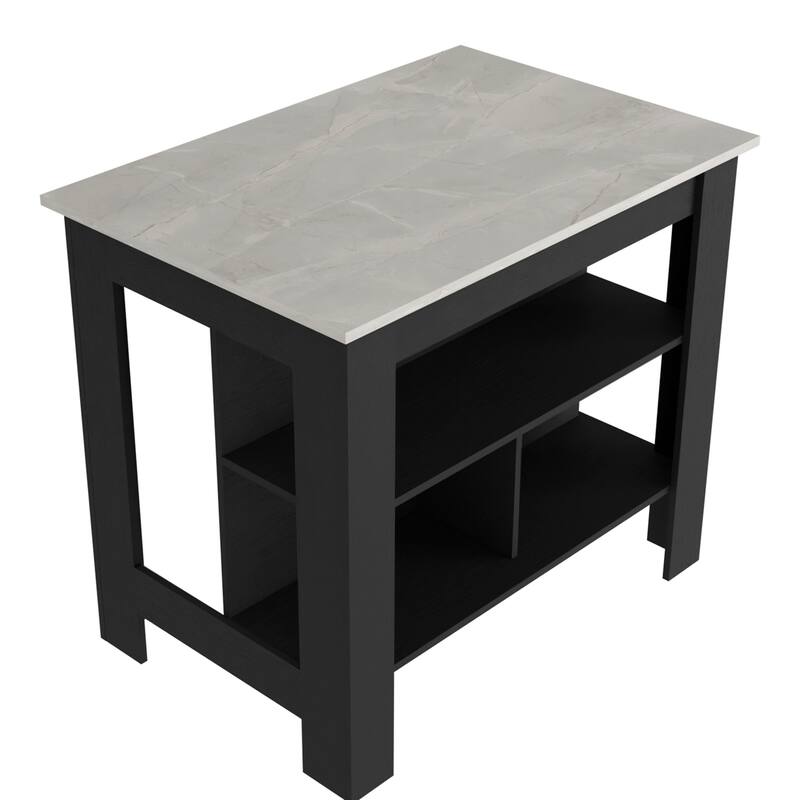 Brooklyn Kitchen Island, Three Concealed Shelves - Black