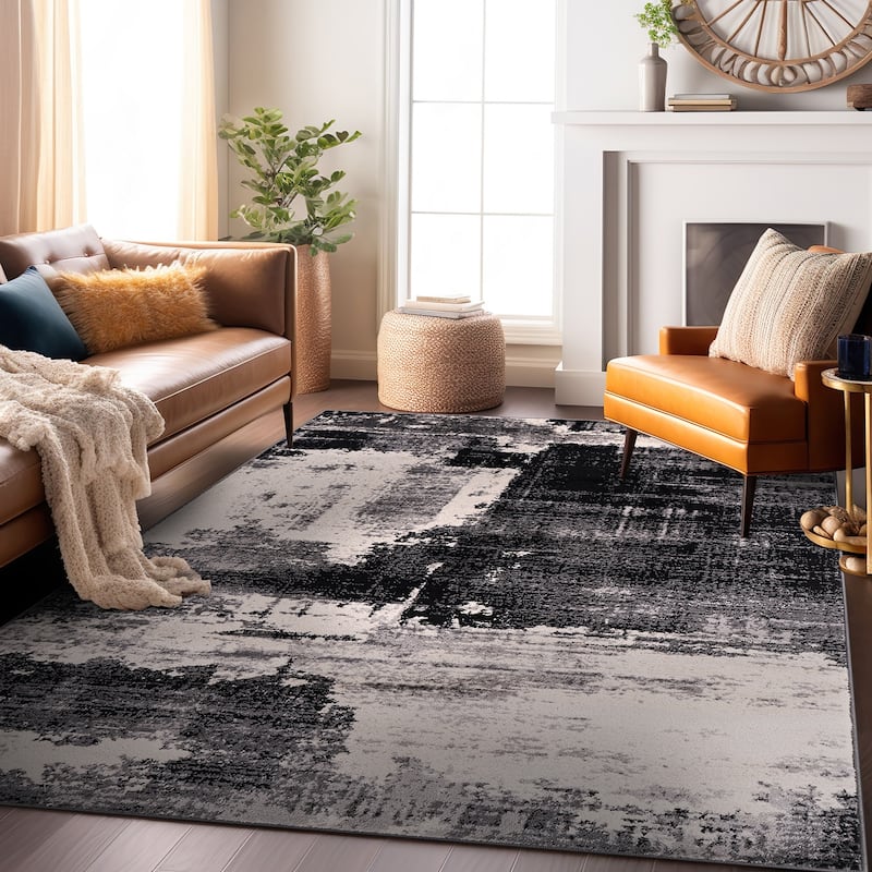 World Rug Gallery Modern Abstract Design Black Area Rug