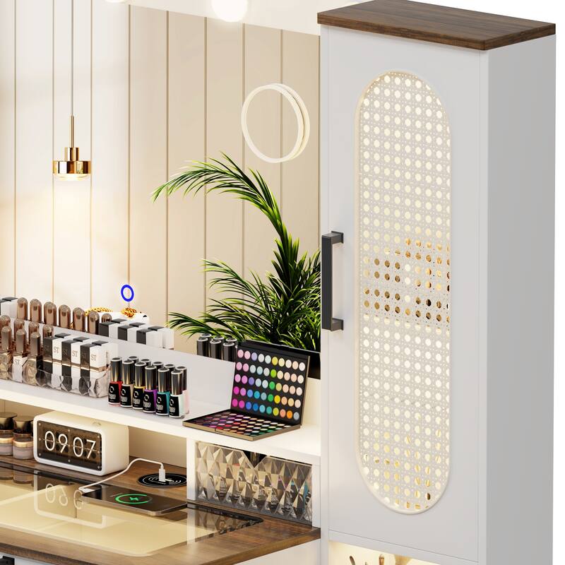 Makeup Vanity With LED Light and Charging Station