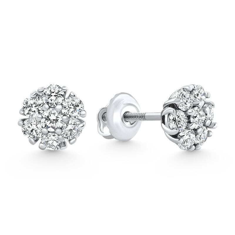 1Ct Diamond Cluster Pave Studs Screwback Earrings Gold Lab Grown