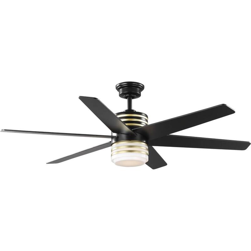 Carrollwood Collection 56-Inch Six-Blade Matte Black Chestnut LED DC Motor Contemporary Ceiling Fan - 56 in x 56 in x 18 in