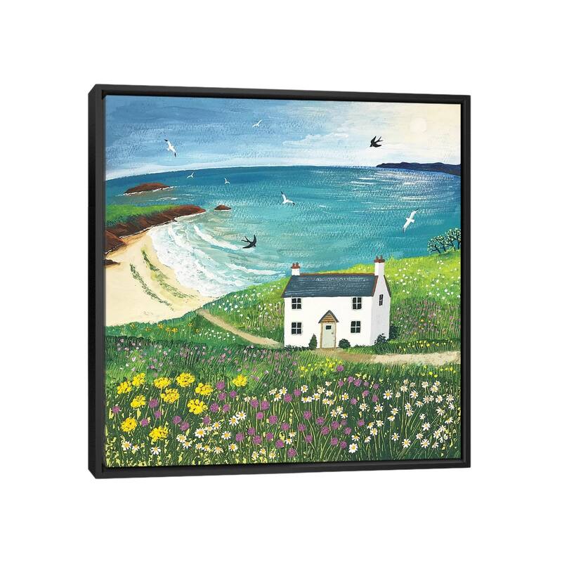 iCanvas "Seaside Cottage" by Jo Grundy Framed Canvas Print - Black - 18x18