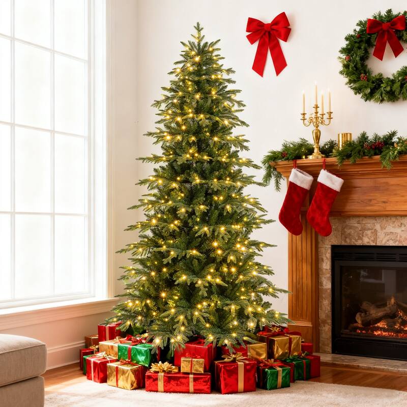 Gymax 7.5 FT Artificial Christmas Tree Pre-lit Xmas Tree w/ 1195