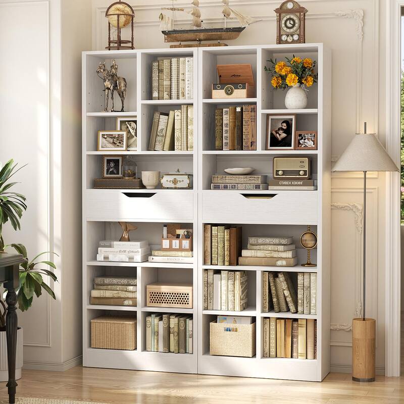 Freestanding 74" Tall Bookcase with Drawer,8-Tier Bookshelf Open Display Shelves for Living Room Home Office, Bedroom
