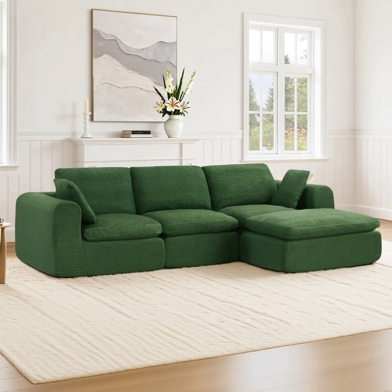 Spruce & Spring Compressed Modular Sectional Boneless Sofa for Living Room - Moss green-4PC