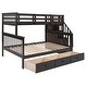 preview thumbnail 34 of 43, Stairway Bunk Bed with Drawers and Storage Steps, Twin Over Full Storage Platform Bed with Slide, Ladder, Guardrails and Armrest