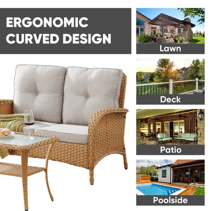 Patio Wicker Chair with Loveseat Coffee Table