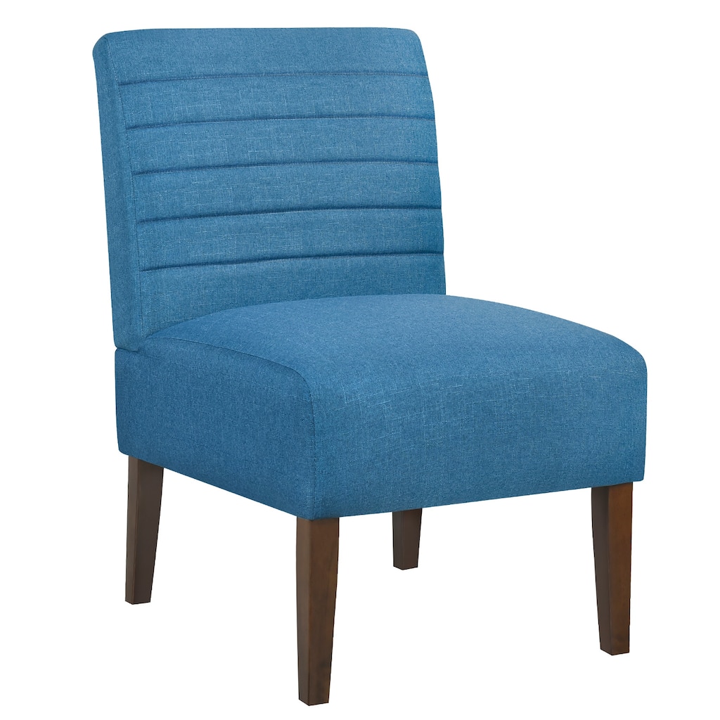 Blue Modern Armless Accent Chair - Tufted Upholstery, Wood Legs, Horizontal Back, Multi-Scene Fabric Side Chair