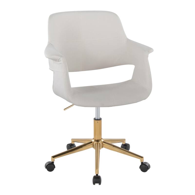 Mid-Century Modern Office Chair in Gold Metal & Cream Velvet, Adjustable Height, 360° Swivel - Cream