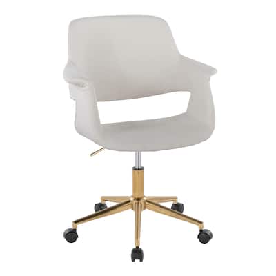 Mid-Century Modern Office Chair in Gold Metal & Cream Velvet, Adjustable Height, 360° Swivel