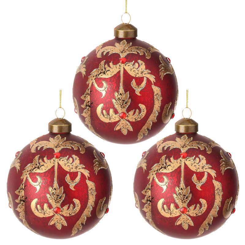 4" Glass Highlands Ball Ornament Set of 3
