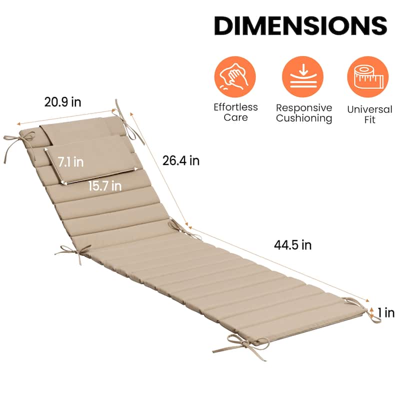 Pellebant Outdoor Chaise Lounge Cushions Patio Lounger Pad with Straps