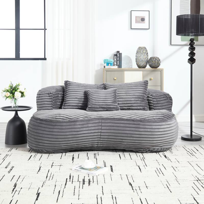 Corduroy Bean Bag Chair, Foam-Filled Lazy Floor Sofa with 3 Pillows, Soft Upholstered Lounge Chair for Adults & Teens