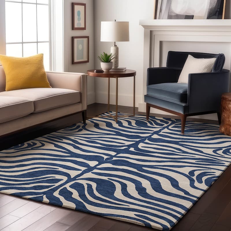 Premium Washable Super Soft Zebra Print Mayfield Rug - Navy - 3' x 5'