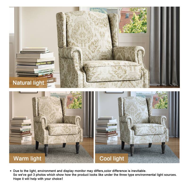 Wingback Accent Chair Nailhead Trim Living Room Reading Chair