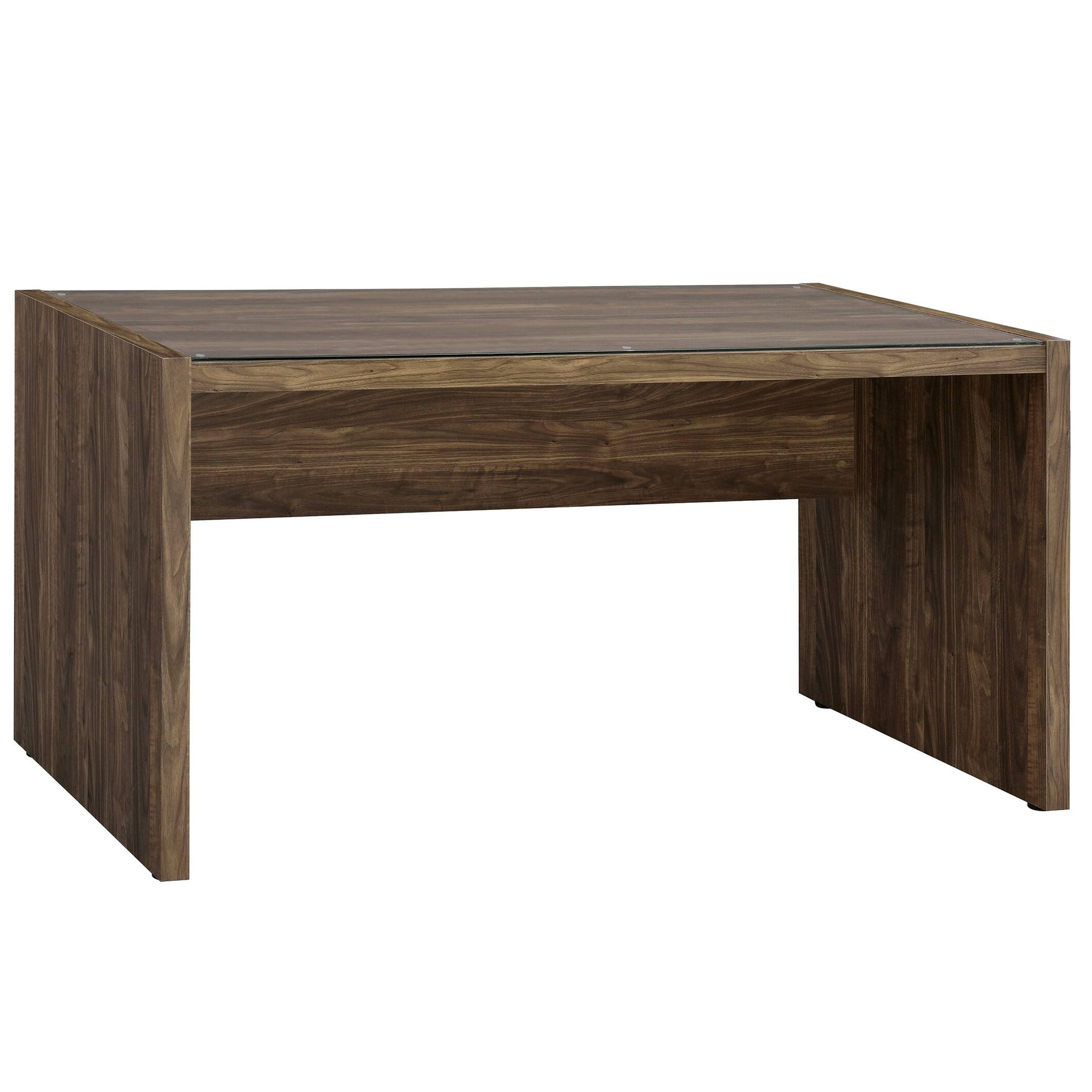 Modern Aged Walnut Finish Office Desk With Glass Top Cover Bed Bath