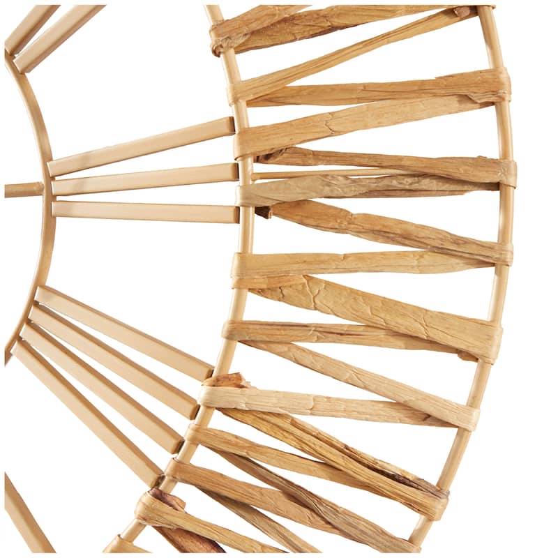 Seagrass Round Wall Clock with Weaving Design - Gold - Roche River Decor - 2"W x 31"L x 31"H