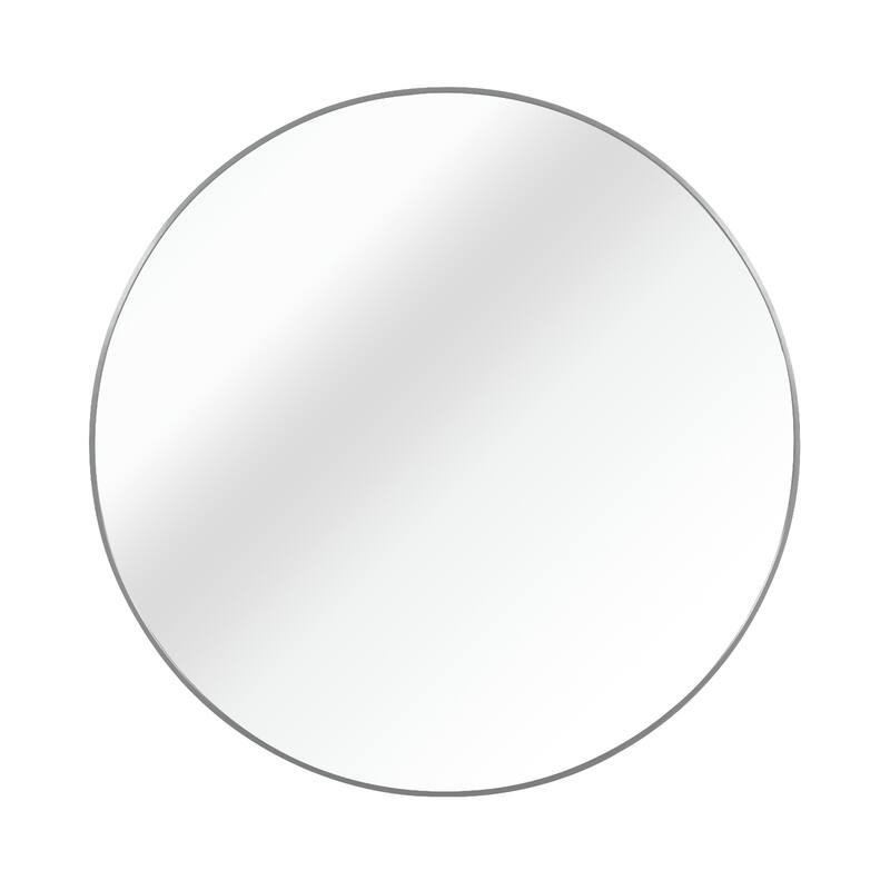 Silver 32 in. W x 32 in. H Aluminium Alloy Frame Round Mirror, Bathroom Mirror, Decorative Mirror - Silver