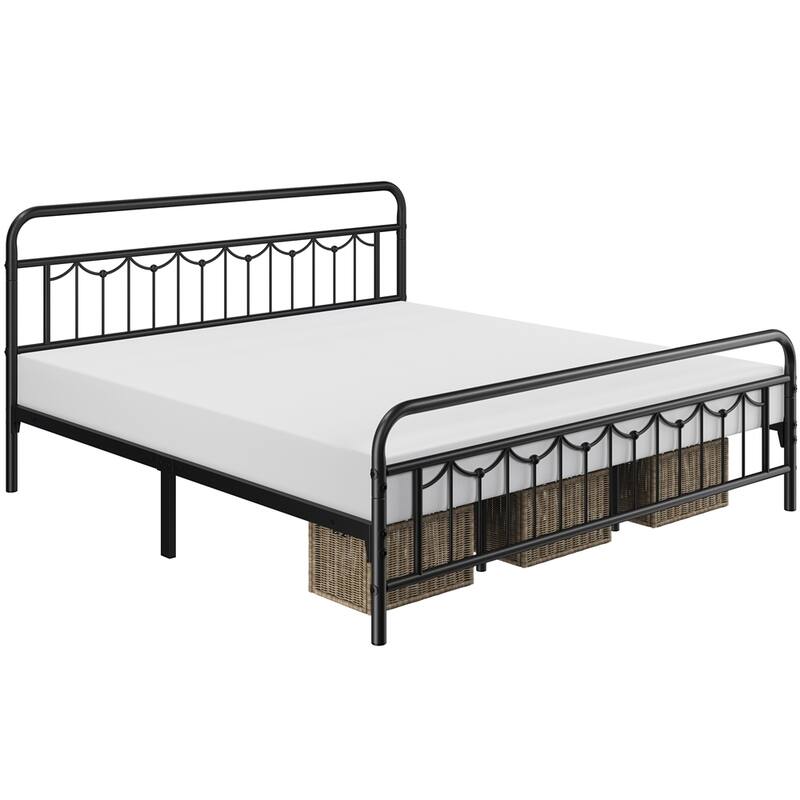 Yaheetech Metal Platform Bed Frame with Vintage Headboard and Footboard Metal Bed Base