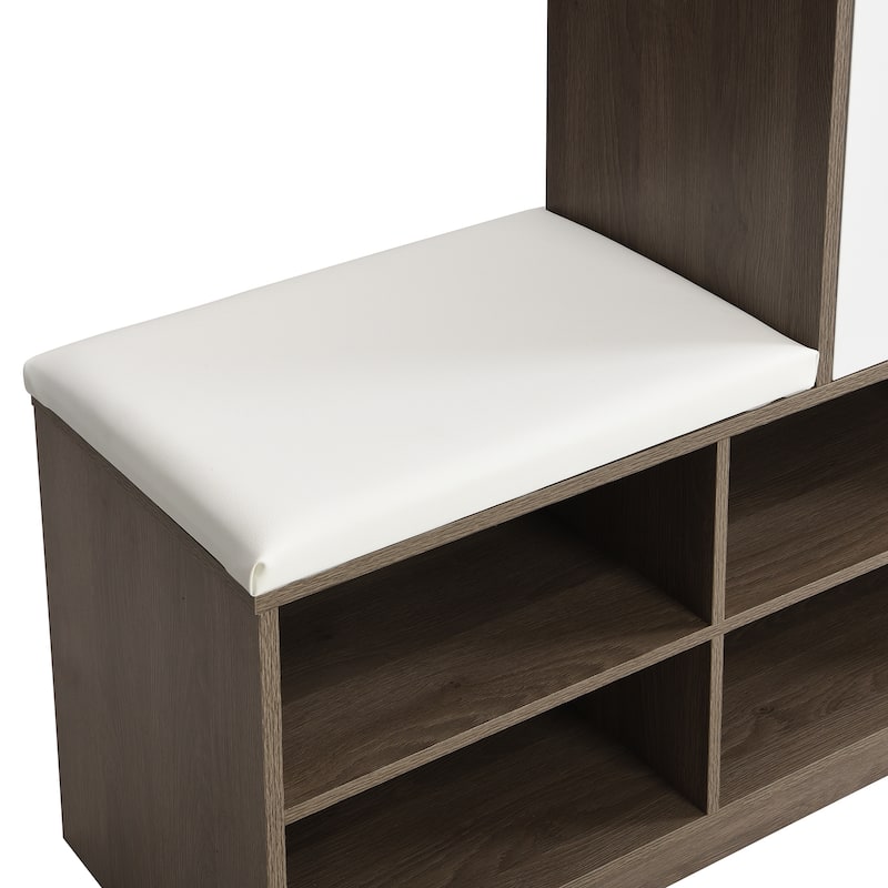 2-in-1 Shoe Cabinet with Padded Bench, Narrow Freestanding Shoe Storage Organizer for Entryway or Hallway