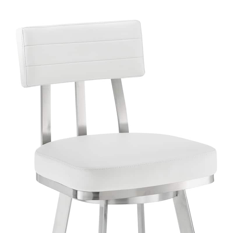 Benjamin Stainless Steel and Faux Leather Swivel Bar or Counter Height Bar Stool