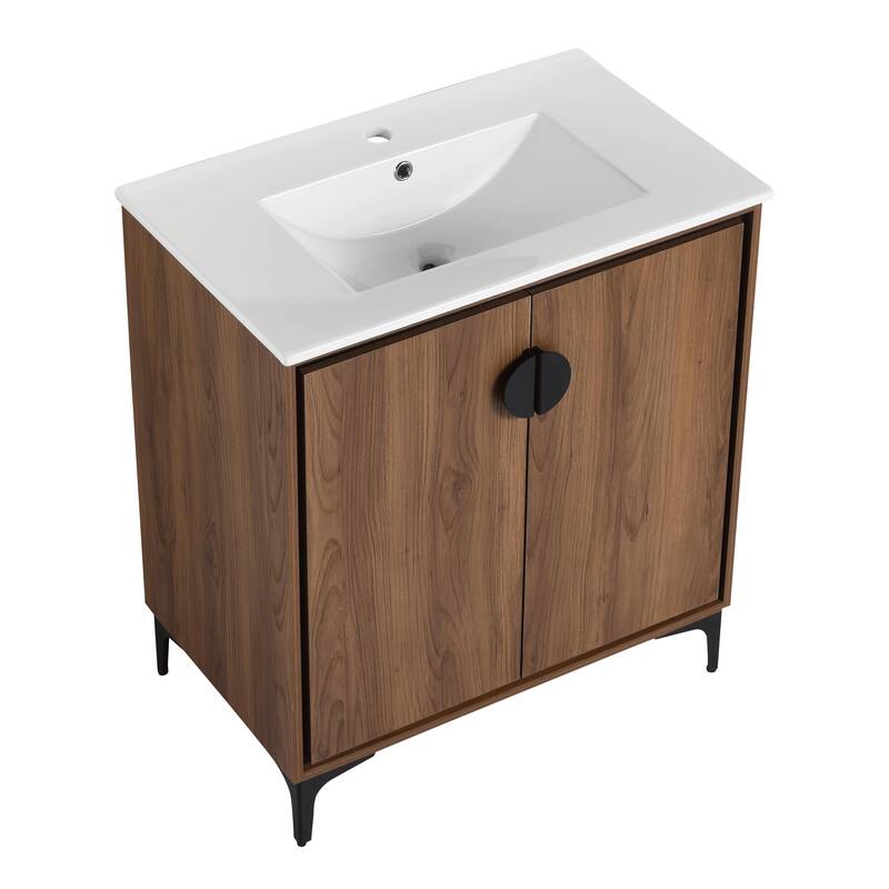 30-Inch Bathroom Vanity with Double Doors, Engineered Wood Cabinet, Floor-to-Ceiling Design, Ample Storage Space