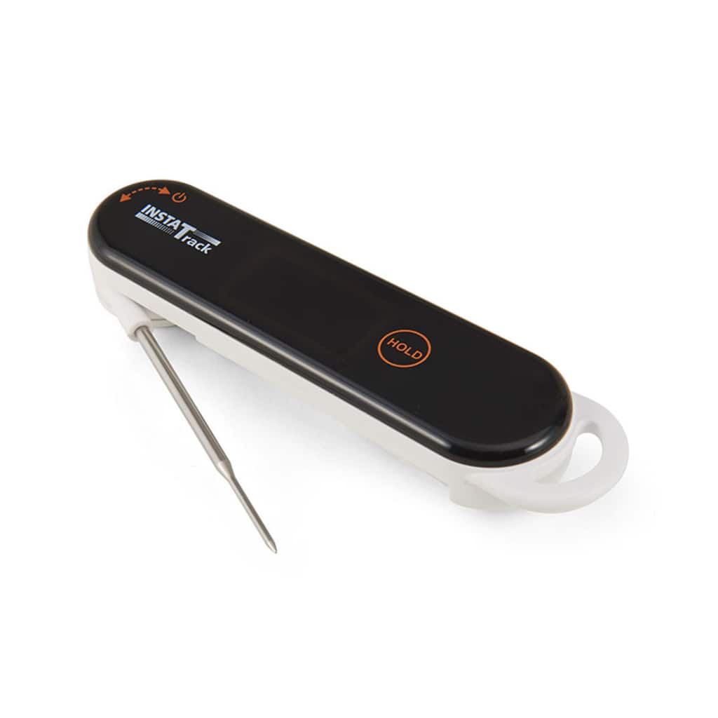 InstaTrack Folding Digital Instant Read Meat Food Grill BBQ Kitchen Cooking Thermometer with Folding Probe, White