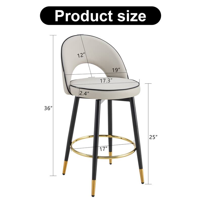 Roomfitters Swivel PU Bar Chairs with Upholstered Seat and Black Metal Legs, Modern Adjustable Set of 2 for Kitchen