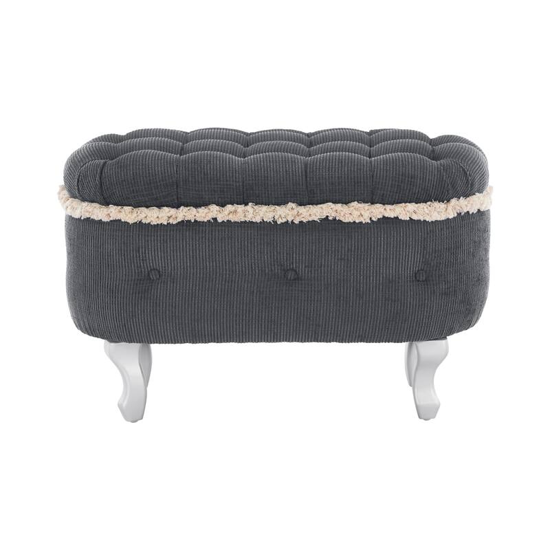 Button-Tufted Storage Bench, Small Upholstered End-of-Bed Ottoman with Fringe, Multi-Use Window & Shoe Cabinet Bench