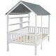preview thumbnail 12 of 11, Wood Twin Size House Bed with Roof, Guardrail and Shelves