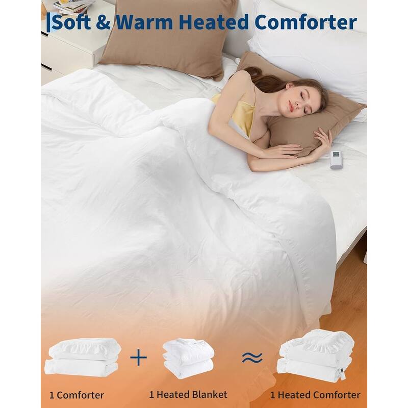 90"x104" Heated Comforter Blanket, Ruffle Electric Quilt Fast Heating King Size, White