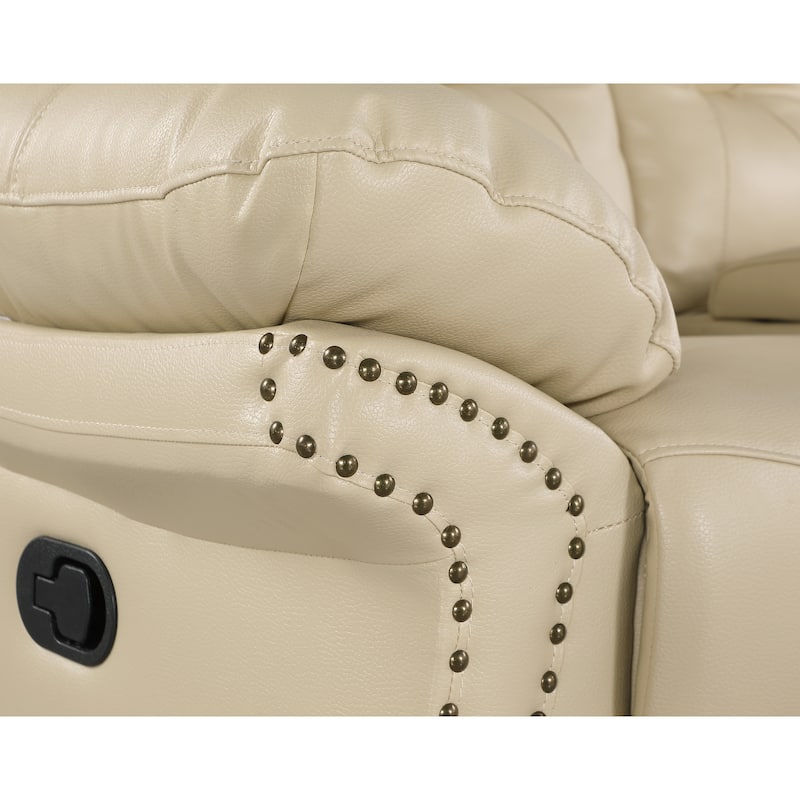 Leather Air Upholstered Reclining Console Loveseat With Fiber Back