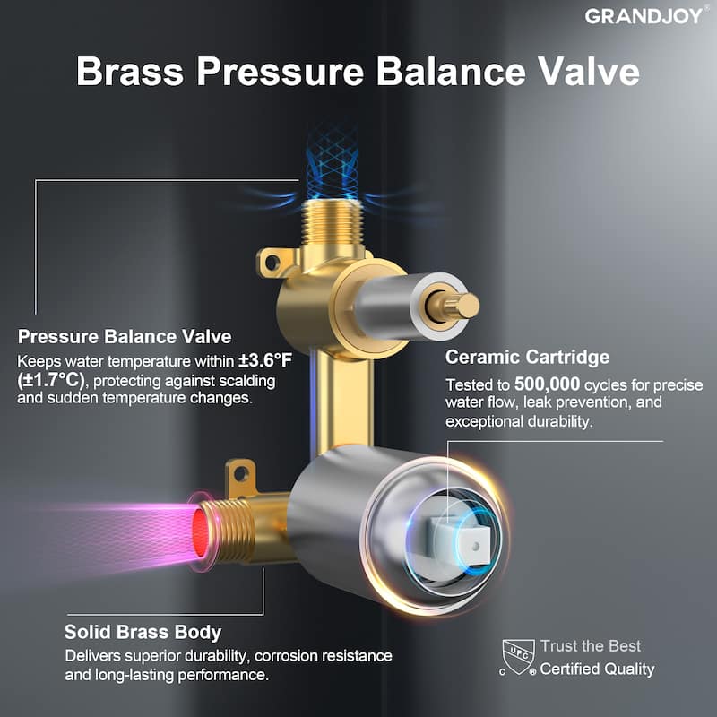 GRANDJOY Wall-Mount 2-Function Shower and Tub System with Pressure Balance Valve