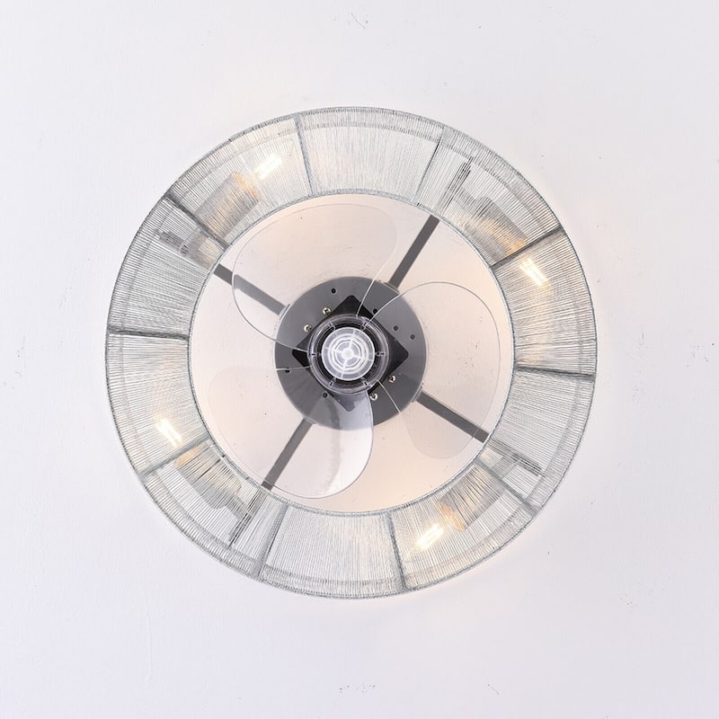 Contemporary 4-Light Silver Enclosed Ceiling Fan with Unique Shade
