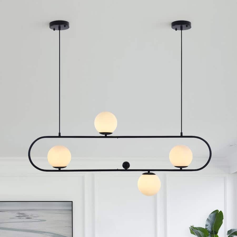 Modern 4-Light Opal Glass Globe Kitchen Island Pendant Chandelier