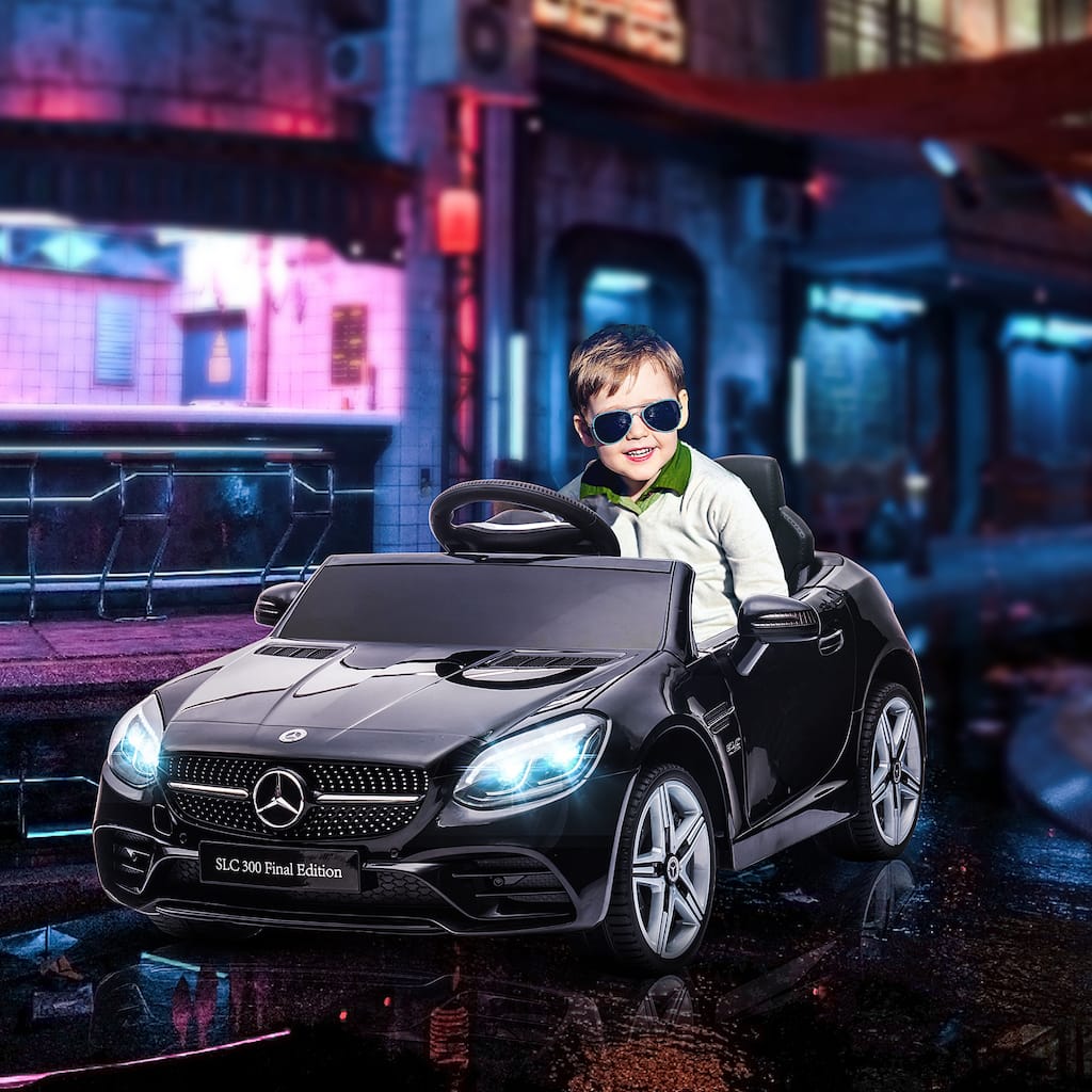 Black Electric Vehicle for Kids with Seat Belts, Ride on Truck Car with Dashboard, Exclusive Child Carriage with Headlights