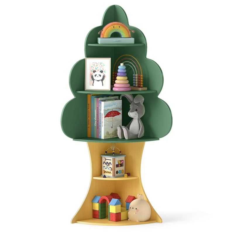 Costway Tree Bookshelf for Kids 5-Tier Children Book Display Rack Toy - See Details - Green - See Details
