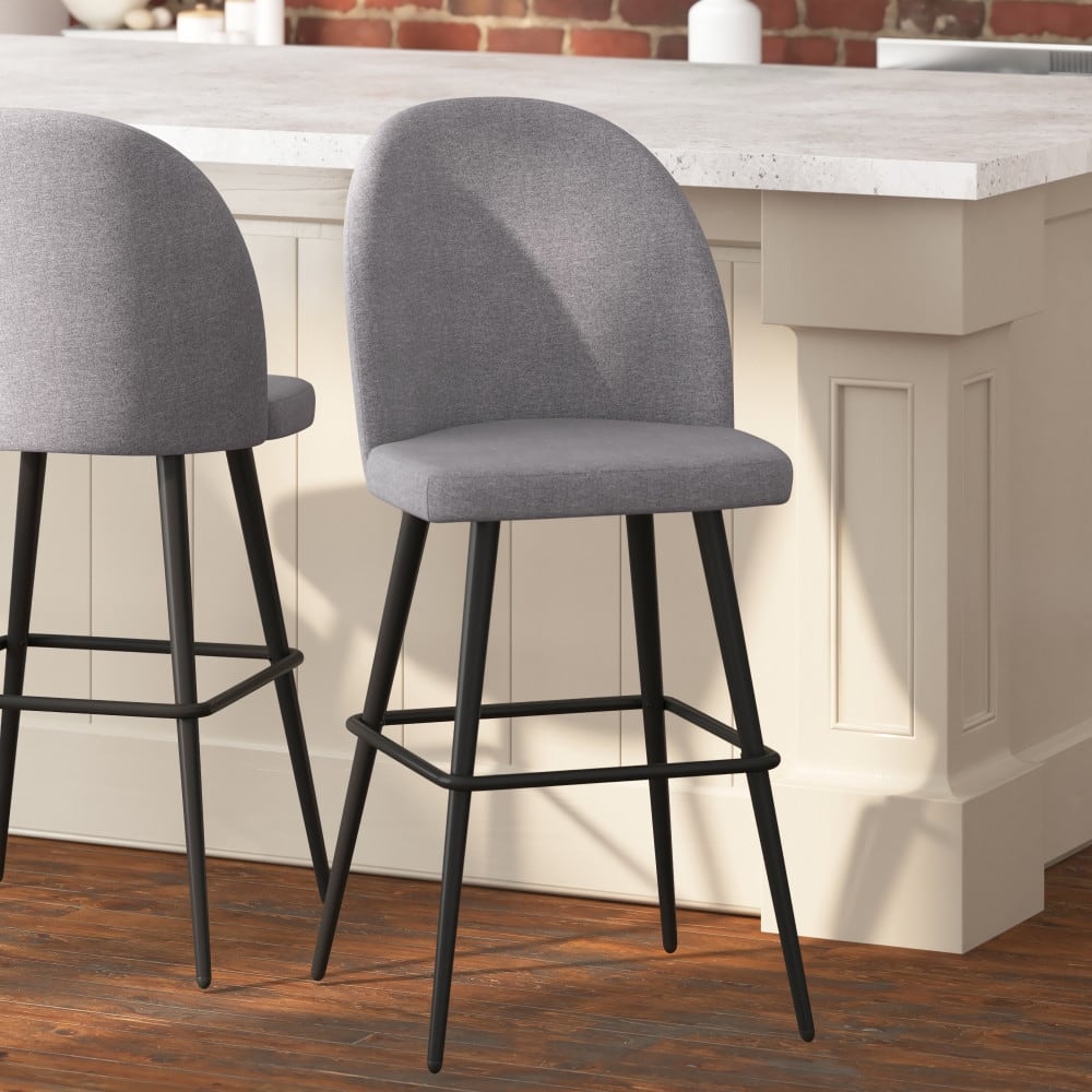 Modern Upholstered Barstools with Footrest and Steel Frame (Set of 2)